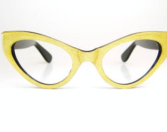 Vintage Yellow Cat Eye Glasses Frame France NOS