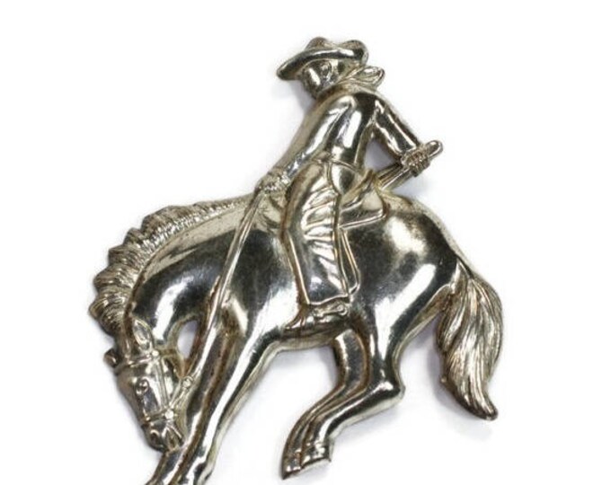 CIJ Sale Sterling Silver Western Horse Brooch Bucking Bronco Cowboy Vintage