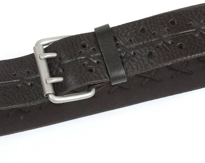 Eddie Bauer Black Leather Casual Belt Brass Buckle Size Small Ladies Vintage