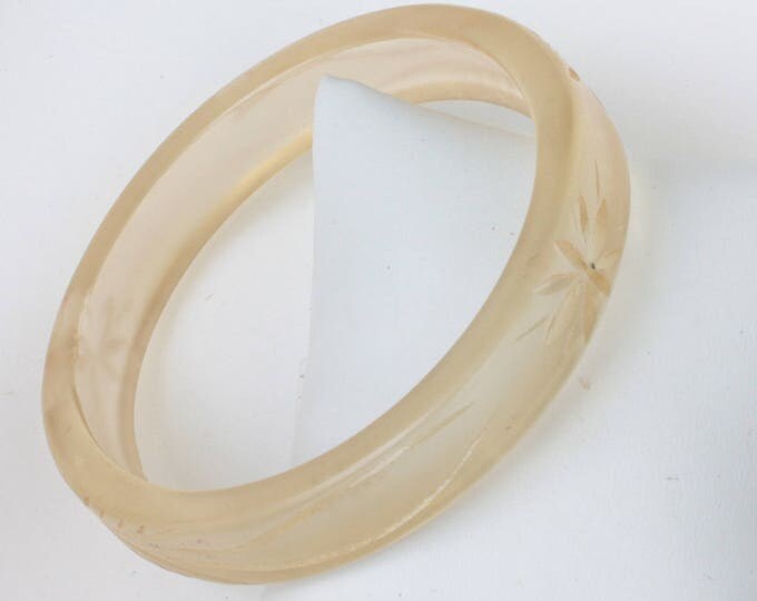 Etched Engraved Bangle Bracelet Plastic Pale Yellow Vintage