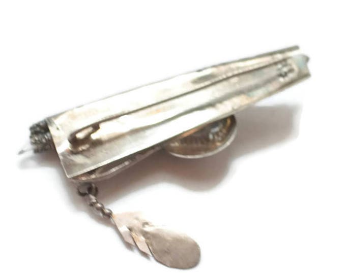 Native American Sterling Brooch Hunting Bow and Quiver of Arrows Symbols Stars Feather Vintage