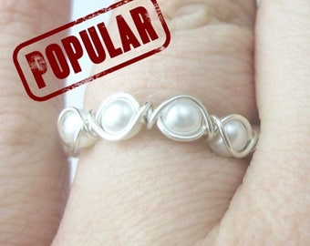 Pearl Eternity Band Ring - Stackable Pearl Ring - Eternity Band - Bridal Ring - Pearl Stacking Ring - Stackable Ring - Pearl Ring - Custom