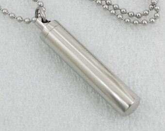 Long Cylinder Urn Necklace | Cremation Ashes Jewelry | Remembrance Charm Necklace