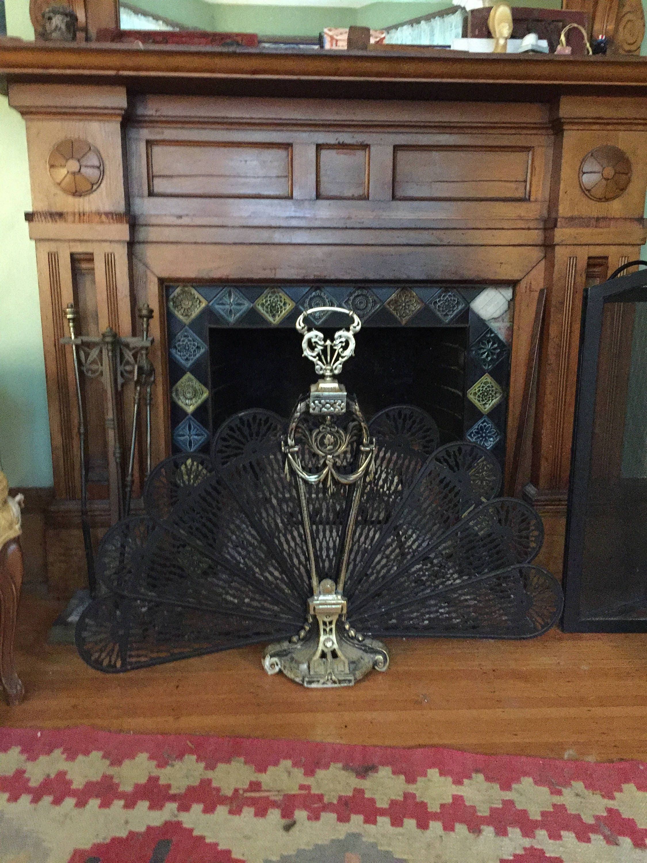 Brass Fireplace Screen Peacock Fan shape with decorative