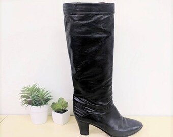 Bottes d'équitation équestres vintage en cuir noir