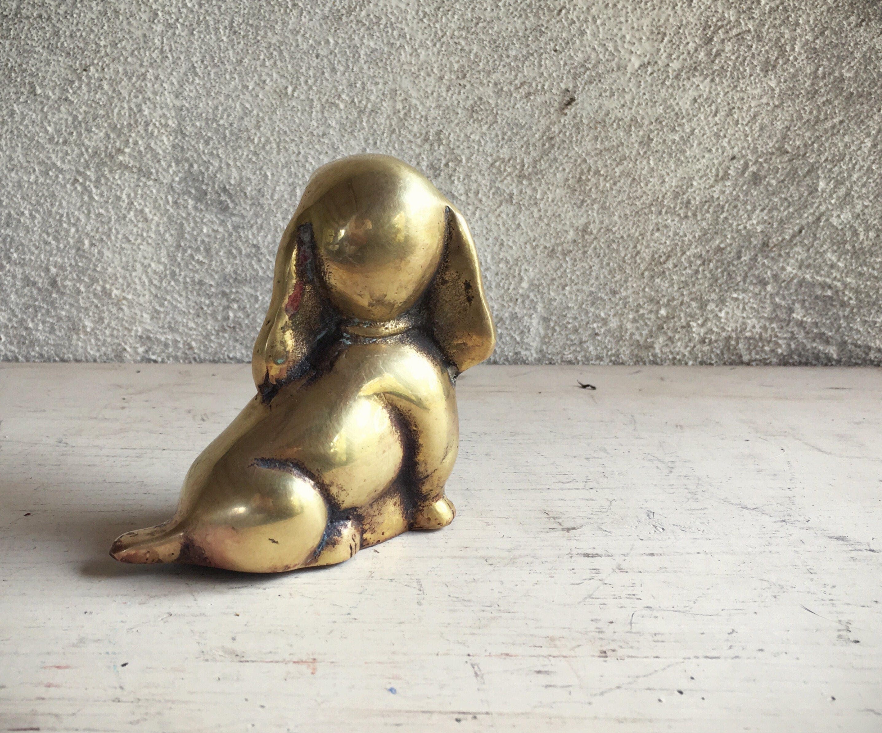 Small solid brass dog figurine, brass decor