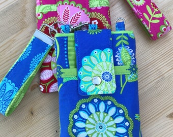 Periwinkle Blue and Lime Green Aqua Bandana Phone Case with Wristlet Optional Shoulder Strap iPhone 5 6 Plus Note