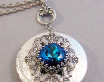 Stardew,Sapphire,Sapphire Locket,Blue Topaz,Locket,Antique Locket,Silver Locket,Blue Locket,Blue Necklace,Mermaid,Blue, Valleygirldesi