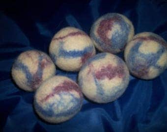6 Large Alpaca Wool Dryer Balls - Straight from the Farm - Felted All Natural Creamy White or Pretty Swirled Colors - Six