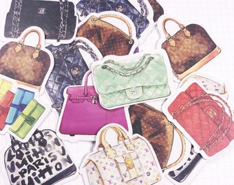 18 PCS, Bag stickers, Handbag stickers, Branded Bag stickers, Dress up stickers, Gucci, Marc Jacobs, Chanel stickers, Bags, SK