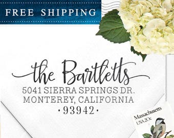 Custom Address Stamp, Return Address Stamp, Wedding Address Stamp, Calligraphy Address Stamp, Self inking stamp or Eco Mount - Bartlett