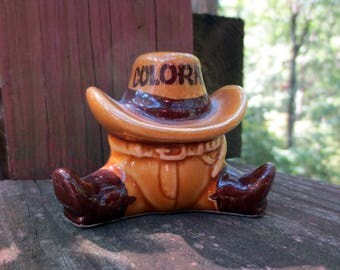 COLORADO Kitschy Ceramic Rancher, Cowboy Toothpick Holder