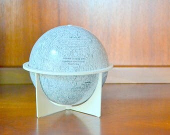 vintage 1970s replogle moon globe / midcentury office decor / vintage metal globe