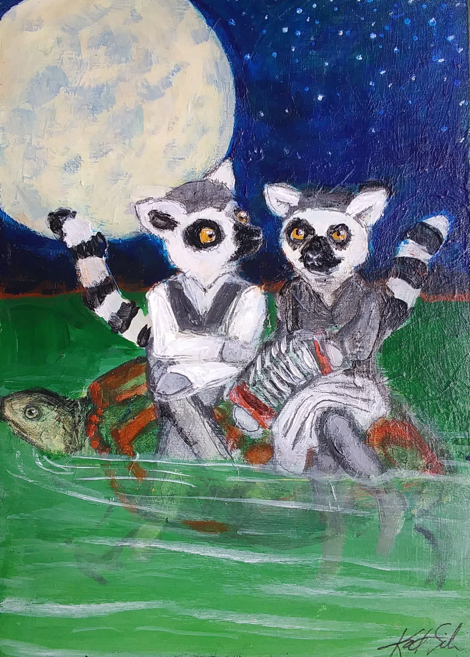 High Quality Giclee Art Print Moonlight Turtle