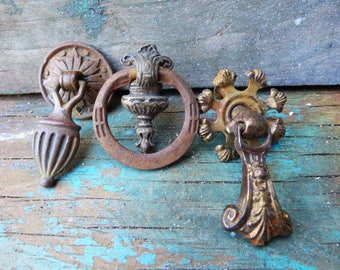 3 Antique Drawer pulls drop handles ornate Victorian Drop dresser cabinet salvage hardware SalvageRelics