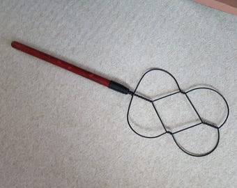 Primitive Metal Rug Beater Whip Johnson Novelty Danville PA Wood Handle Twisted Wire Whip Rustic Household Cleaning Tool
