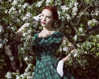FLASH SALE - 1950s Green Party Dress - 50s Green Lace Dress - The Fields of Athenry Dress - 5129
