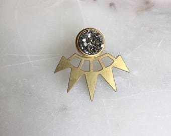 Brass spike ear jacket and stud