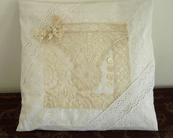 CUSHION COVER LACE 16'x 16' housse de coussin dentelles linge ancien