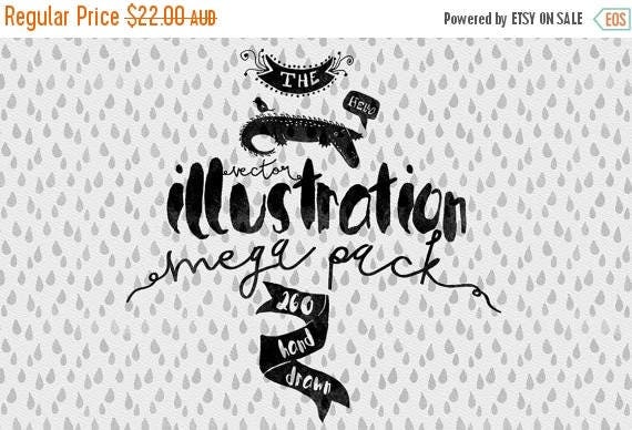 80% Off SALE Vector Illustrations mega pack - Hand Drawn Clip art - Adobe Illustrator, PSD, PNG - Ready for Watercolor