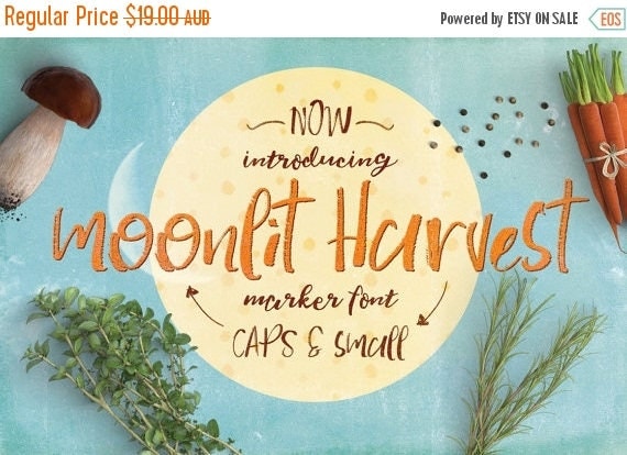 Digital Fonts 80% Off SALE Digital Fonts Moonlit Harvest - Digital Typeface - Hand drawn marker Fonts - Instant Download -