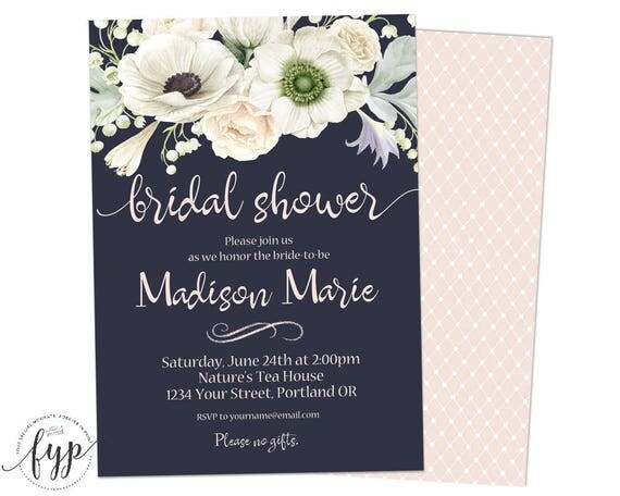 Navy Bridal Shower Invitation - Navy Wedding Shower - Hens Night - Bridal Invitation - Bachelorette Invite - Bridal Brunch - Rehearsal Il_570xn