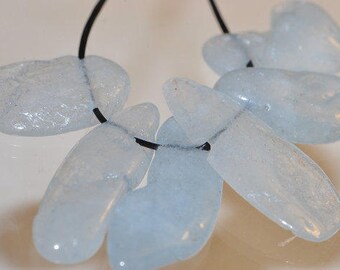 6 Pieces 10x17x4mm Charming~Natural Light Blue AQUAMARINE BERYL Irregular Flat Slice Drop Beads - L1058