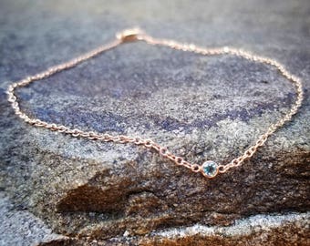 Rose Gold Anklet Womens Anklet Rose Gold Anklets Something Blue Gift for Bride Gift for Bride Gift Blue Topaz Ankle Bracelet Wedding Jewelry