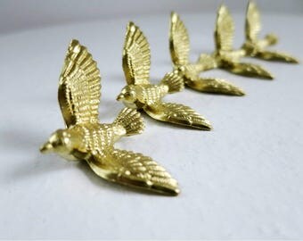 Gold Wedding Doves Birds Cup Cake Toppers, 5 Mini Diorama Golden Doves, Vintage Cake Top Decorations SwirlingOrange11