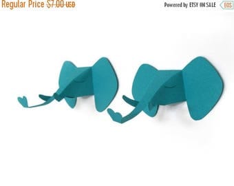 set of 2 faux elephant head, faux taxidermy , greeting card, turquoise
