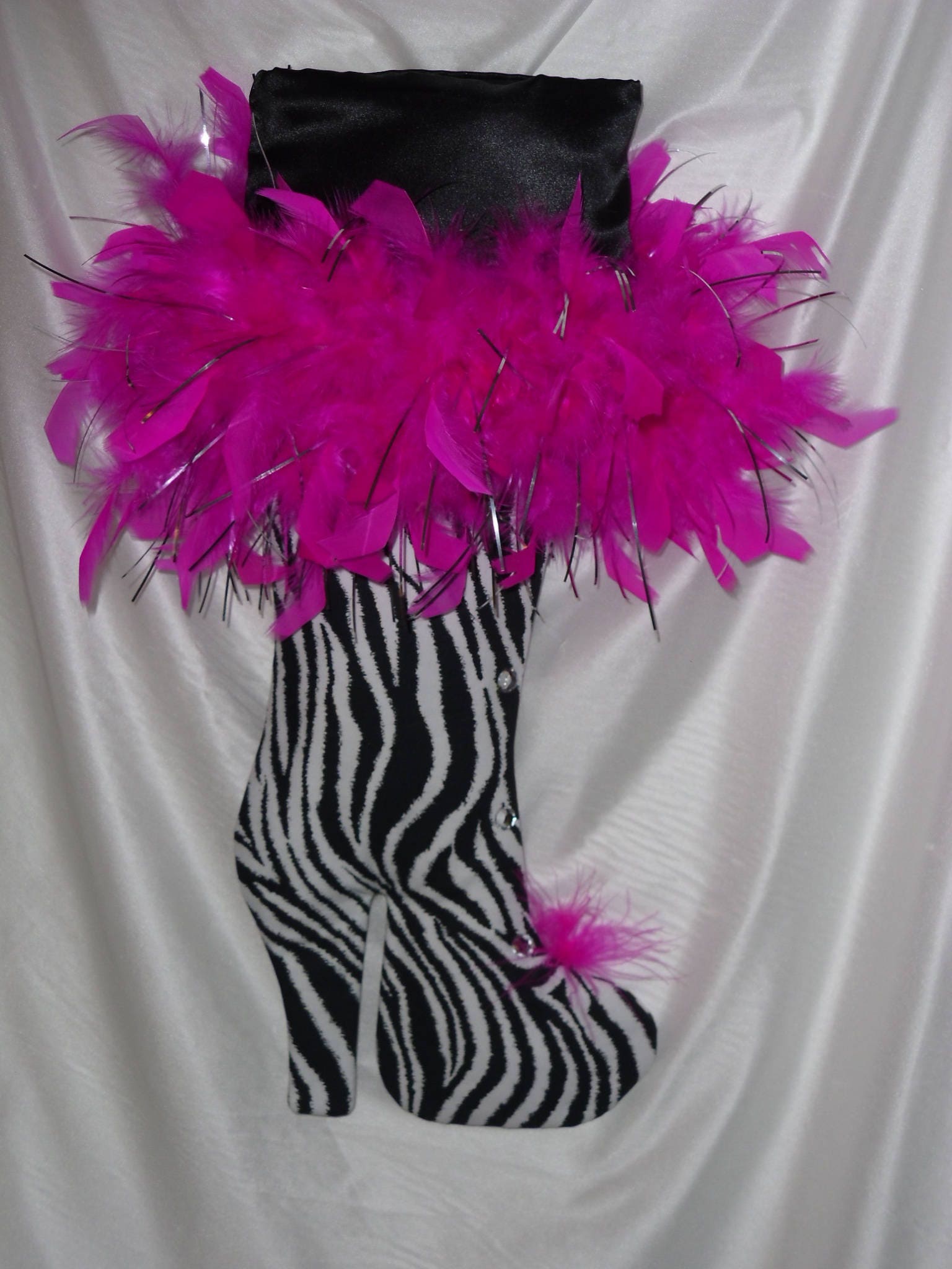 High Heel Christmas Stocking in Zebra Print with Purple