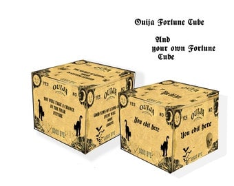 Halloween Ouija Fortune Teller cube printable and editable 2 cubes one editable party game and Ouija fortune DIY