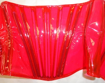 S/M Red Clear Corset -tinted PVC underbust with steel boning from Artifice Clothing