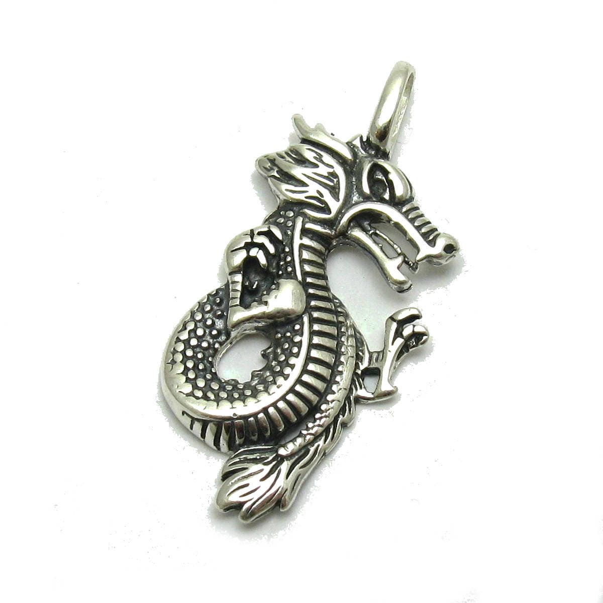 PE001221 Sterling Silver Pendant Solid 925 Dragon