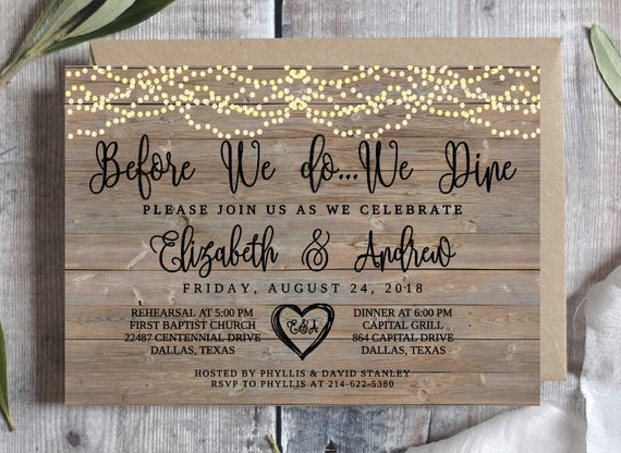 Printed Wedding Rehearsal Dinner Invitation Wood Barn Printed Wedding Rehearsal Dinner Invitation Wood Barn
