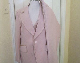 1970s Men Large 44R Tuxedo Creme Beige Disco 3 Piece Suit After Six