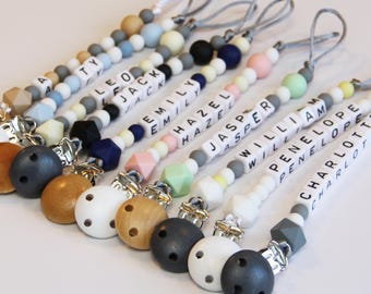 Personalised Baby Dummy Clip - Pacifier Clip - Custom Bead Dummy Chain - Silicone Beads - Hexagon - Up to 10 letters - Australia