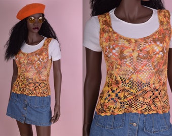 90s Crochet Tank Top/ Small/ 1990s