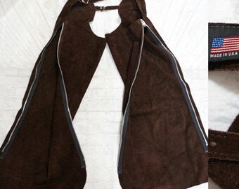 WHITMAN Brown Suede Leather USA Made Riding Chaps Men's Size X-Small / Small