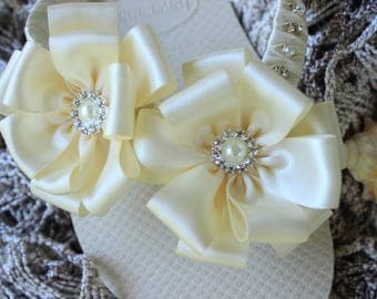 Ivory flip flops for brides, Ivory wedding shoes, Ivory bridal sandals, Ivory bridal flip flops, Ivory bridal shoes, Ivory satin flip flops