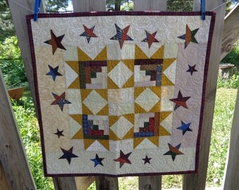 Log Cabin Star, Decorator Quilt, Scrappy Quilt, Country Quilt