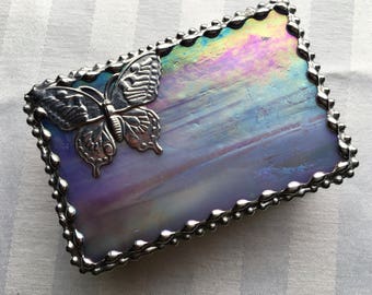 Stained Glass Jewelry Box|Trinket Box|Butterfly|Lavender|Jewelry|Jewelry Storage|Art & Collectibles|Glass Art Box|Handcrafted|Made in USA