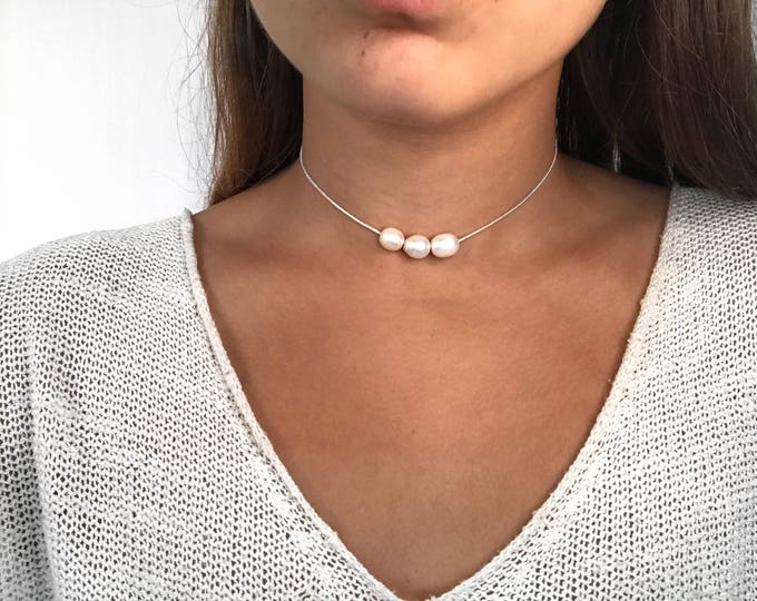 Pearl Choker for Women, pearl choker, Pearl necklace, Boho Choker, Choker Necklace,women pearl choker,silver necklace with pearls,christmas