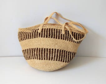 Vintage sisal market beach bag tote, straw woven bag, large sisal bag