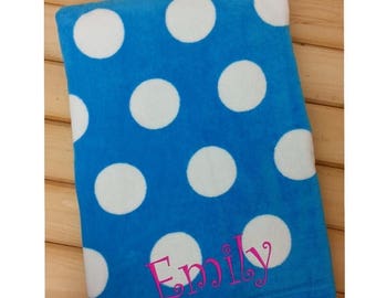 SALE Beach Towel, Polka Dot Towel, Towel for Kids, Beach Towel Personalized, Kids Towel, Monogram Towel, Embroidered Towel, Personalized Gif