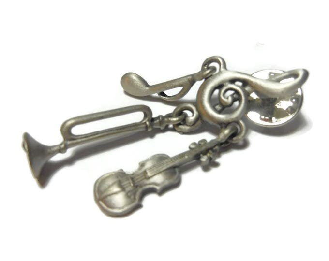 FREE SHIPPING JJ musical instruments lapel pin, music sign brooch tie pin, treble clef pin, quarter note, violin trumpet, pewter