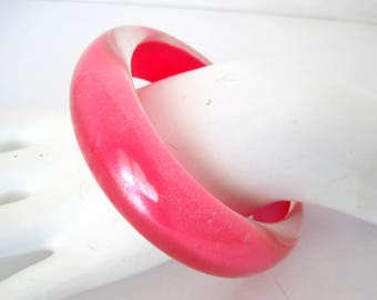 Pink and Clear Bangle, Transparent Lucite, 70's Bracelet