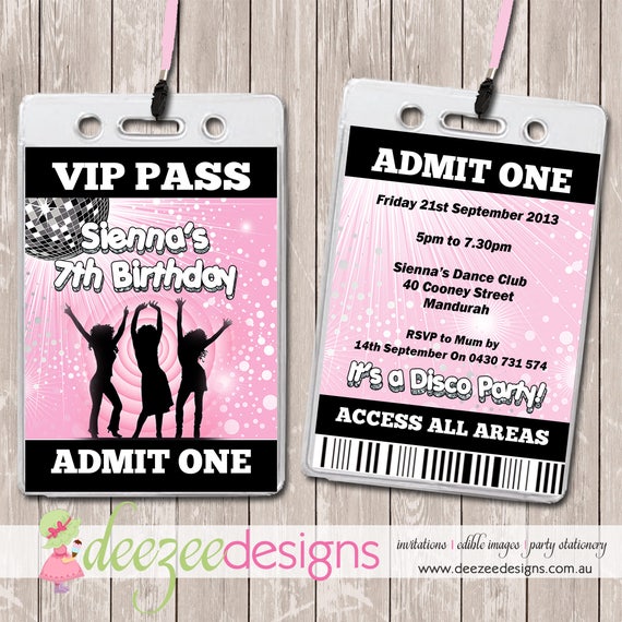 Disco Dance VIP Lanyard Birthday Invitations x 10 - BD117G Il_570xn