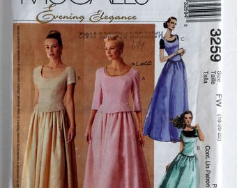 Evening Elegance Tops and Skirts Sewing Dress Pattern Uncut FF McCalls 3259 Size 18 20 22 plus