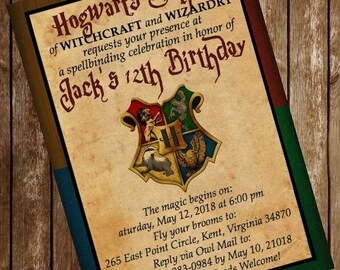 Harry Potter Hogwarts Birthday Party Invitation Download 4 x 6 or 5 x 7 inches
